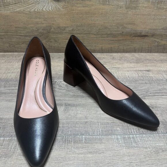 Cole Haan Cassandra Black Leather Block Heel Pump Women's Size 8 - Picture 5 of 6